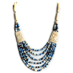 Mittelalter Perlenkette Duzisamor blau-weiß aus Horn-Resin in Blau-Weiß gestreift Frontansicht