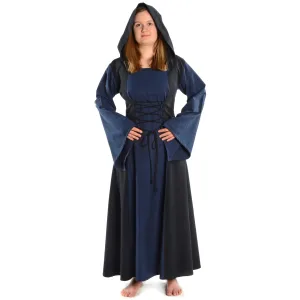 Mittelalter Kleid Liebgart in Blau-Schwarz Frontansicht