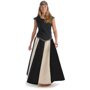 Mittelalter Rock Ginover in Schwarz-Beige Frontansicht