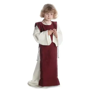 Mittelalter Kinderkleid Alyze (Set) in Beige-Rot Frontansicht