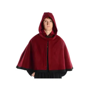 mittelalterliche Pelerine mit Gugel aus Wollfilz in rot und braun
