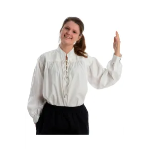 Bluse zum Schnueren mit Stehkragen aus reiner Baumwolle in weiss und schwarz