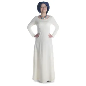 Mittelalter Kleid Schoete in Hanffarben Frontansicht
