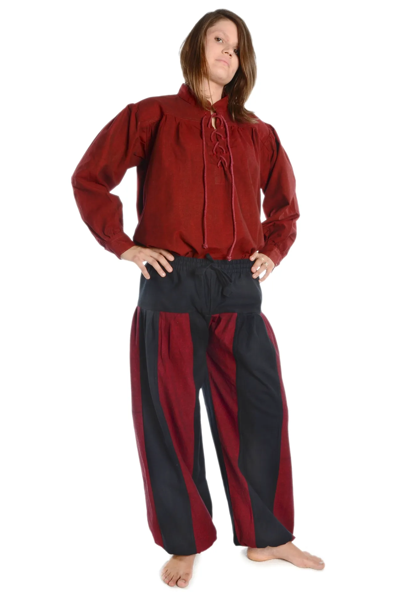 Mittelalterhose Piratenhose Damen in grün-schwarz - Frontansicht