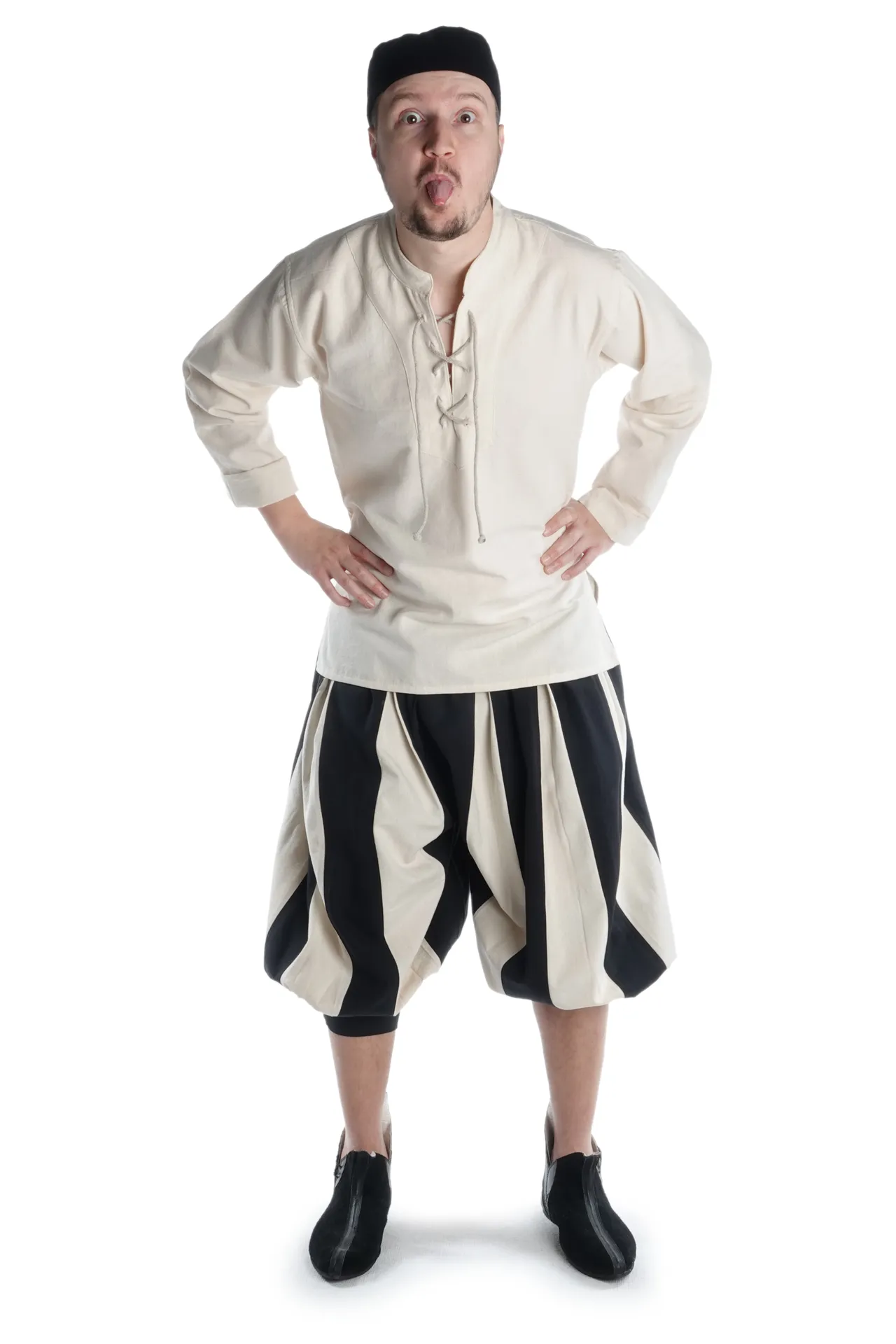 Landsknecht Hose Morold in Schwarz-Beige Frontansicht
