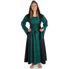 Mittelalter Kleid mit Gugel-Kapuze grün-schwarz - Frontansicht