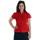 Bluse Kurzarm vorne zum Schnueren aus reiner Baumwolle in rot und natur-beige